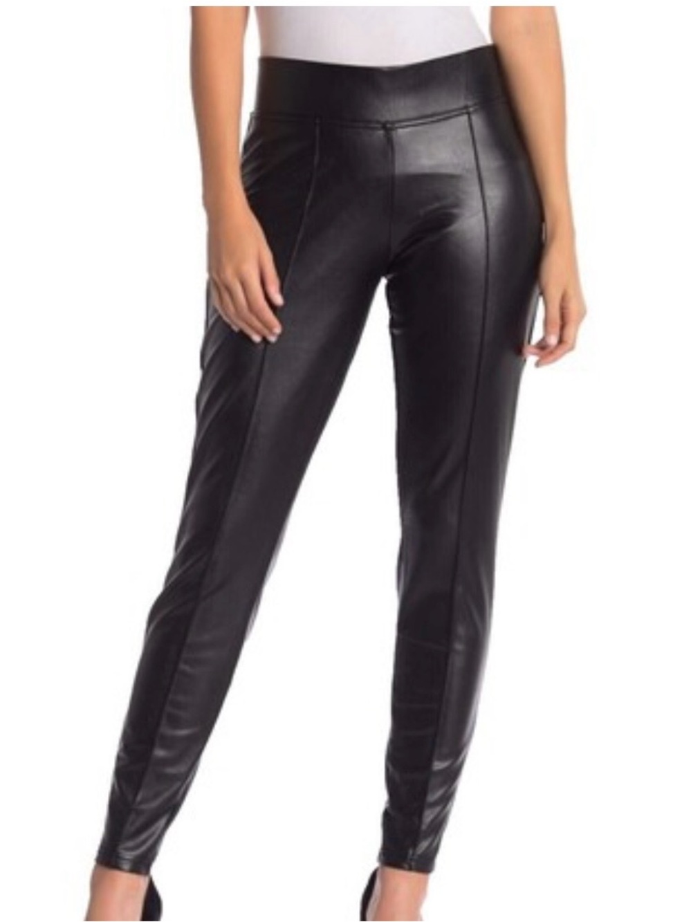 NWT Nine West Mineral Black Faux Leather Ponte Pull On Leggings Size Medium NEW
